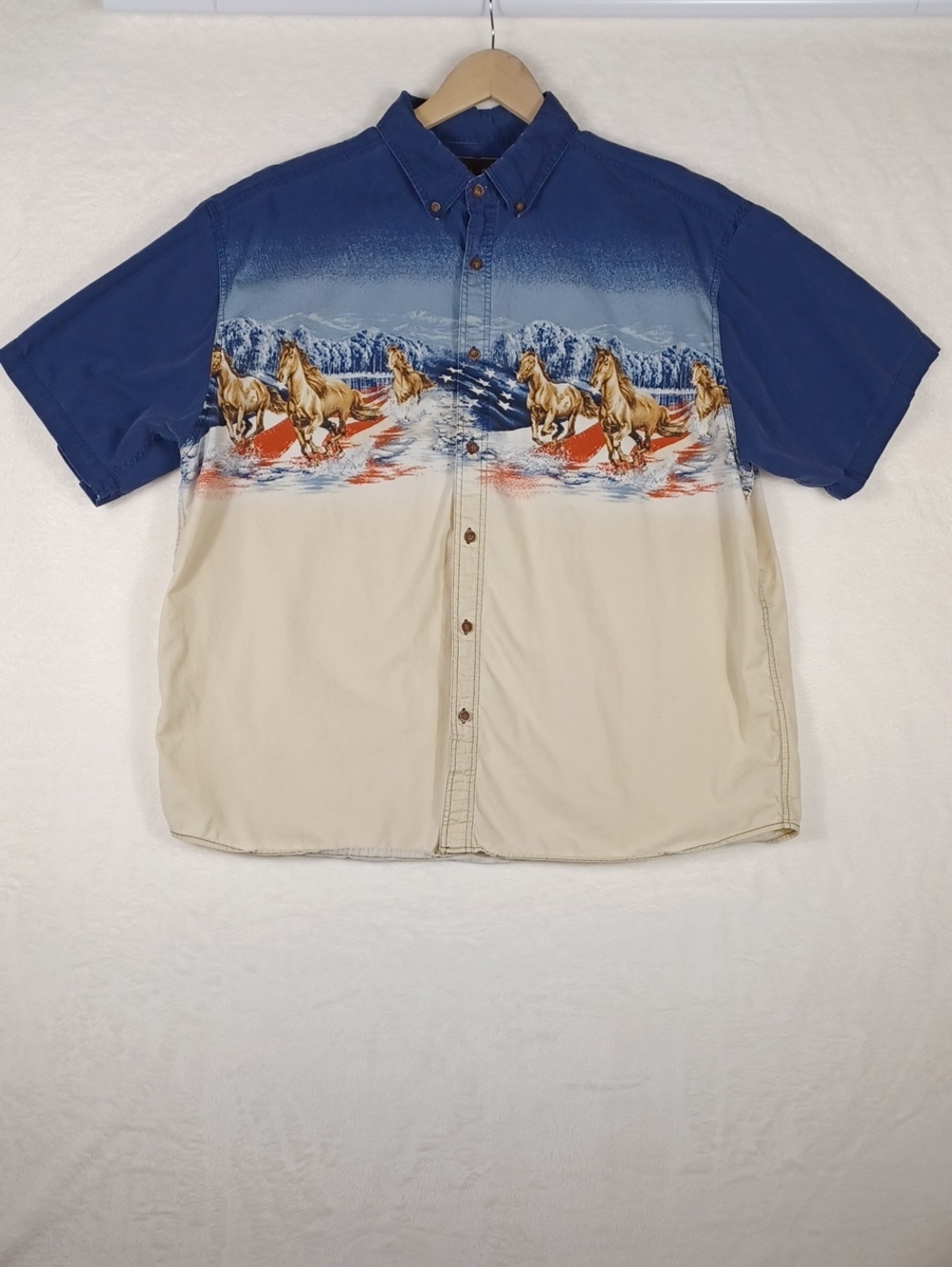 Bit And Bridal Mens Western Horse Themed  Short-Sleeve Button-Down Cotton Shirt